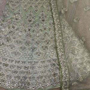 Heavy Designer Semi-Stitched Sage Green Lehenga